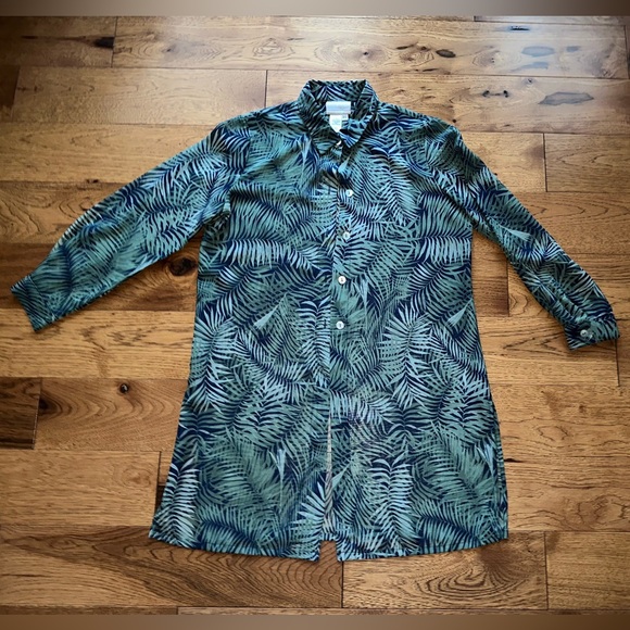 Coldwater Creek Sheer Long Sleeve Palm Print Swim Cover Up Duster Size SP - Picture 2 of 9